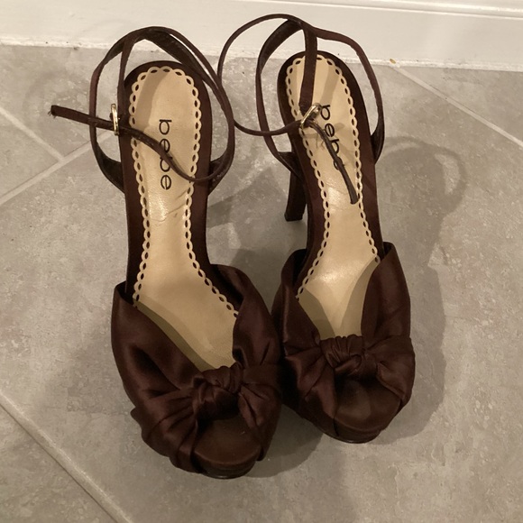 BEBE Satin Open Toe Heels - Picture 2 of 10